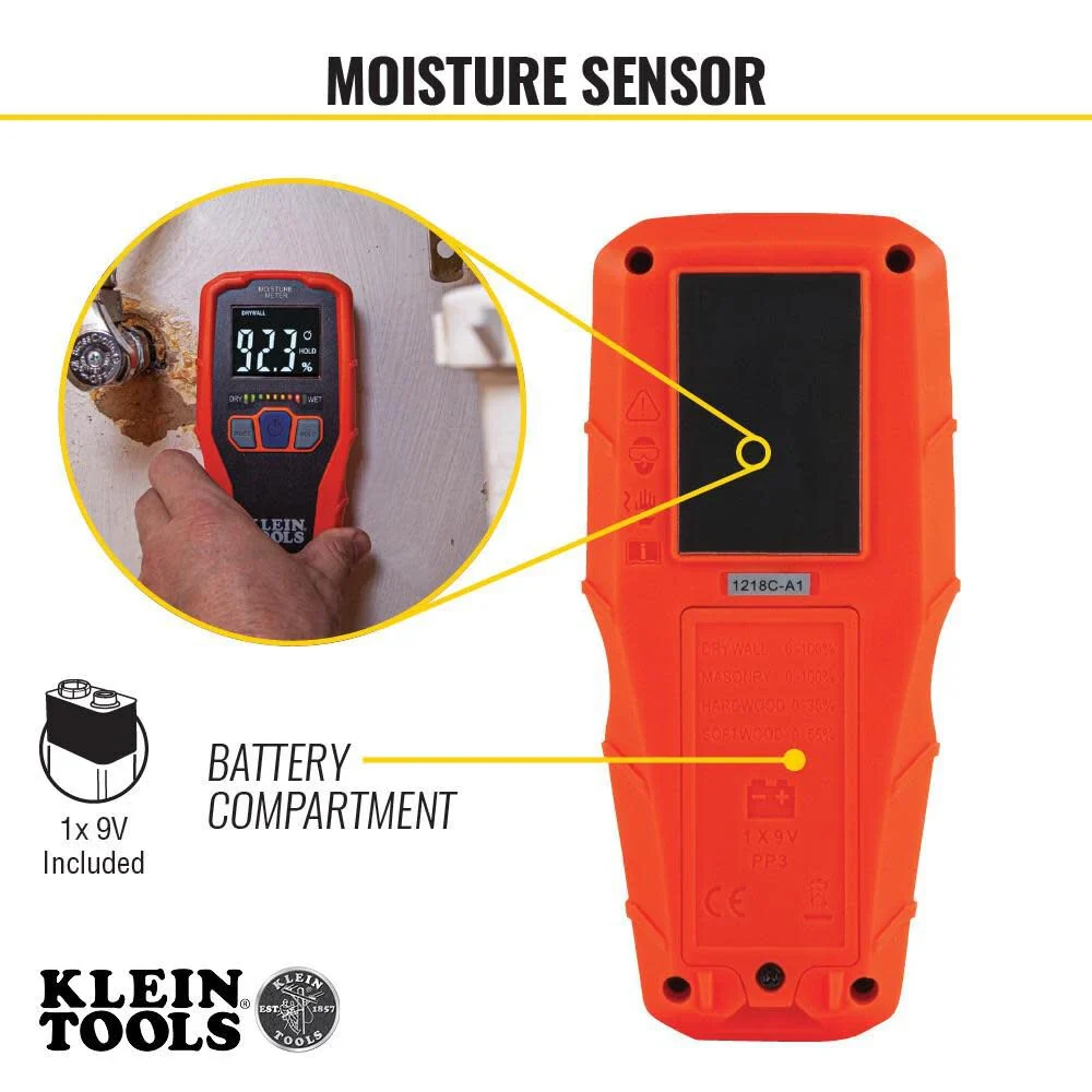 Klein Tools ET140 Pinless Moisture Meter for Non-Destructive Moisture Detection in Drywall, Wood, and Masonry; Detects up to 3/4-Inch Below Surface - Image 4