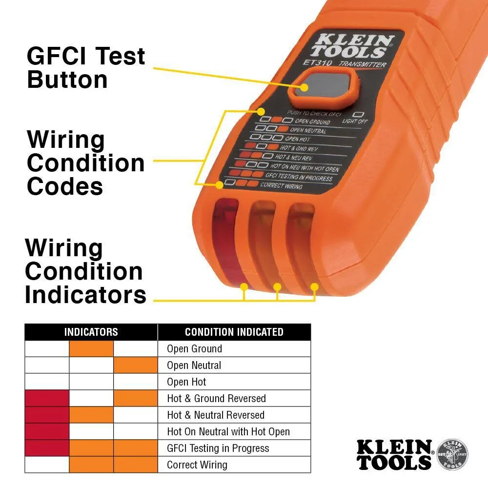 Klein Tools ET310 AC Circuit Breaker Finder, Electric Tester and Voltage Tester with Integrated GFCI Outlet Tester - Image 3