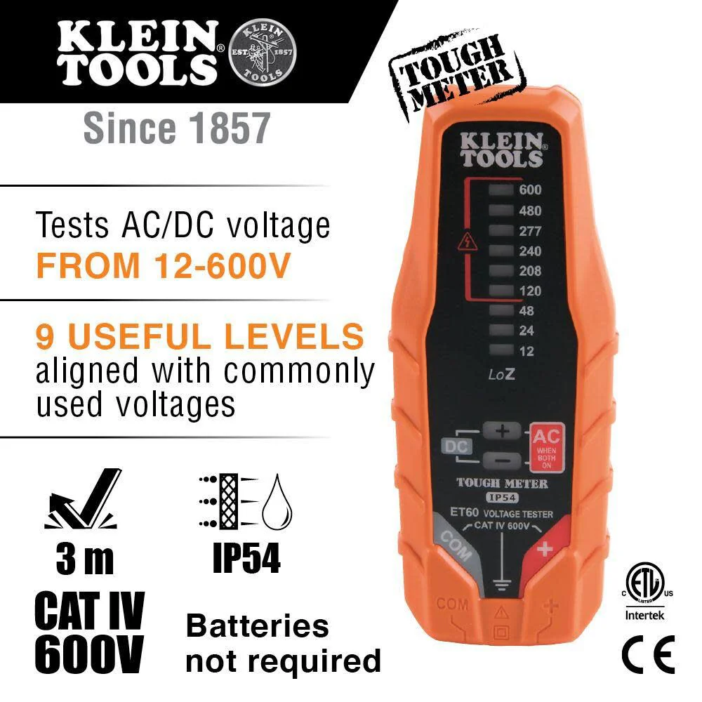 Klein Tools ET60 Voltage Tester, Tests AC and DC Voltage and Low Voltage, No Batteries Needed - Image 2