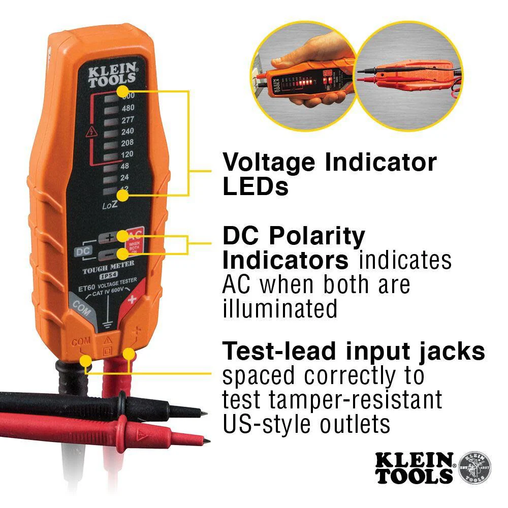 Klein Tools ET60 Voltage Tester, Tests AC and DC Voltage and Low Voltage, No Batteries Needed - Image 3