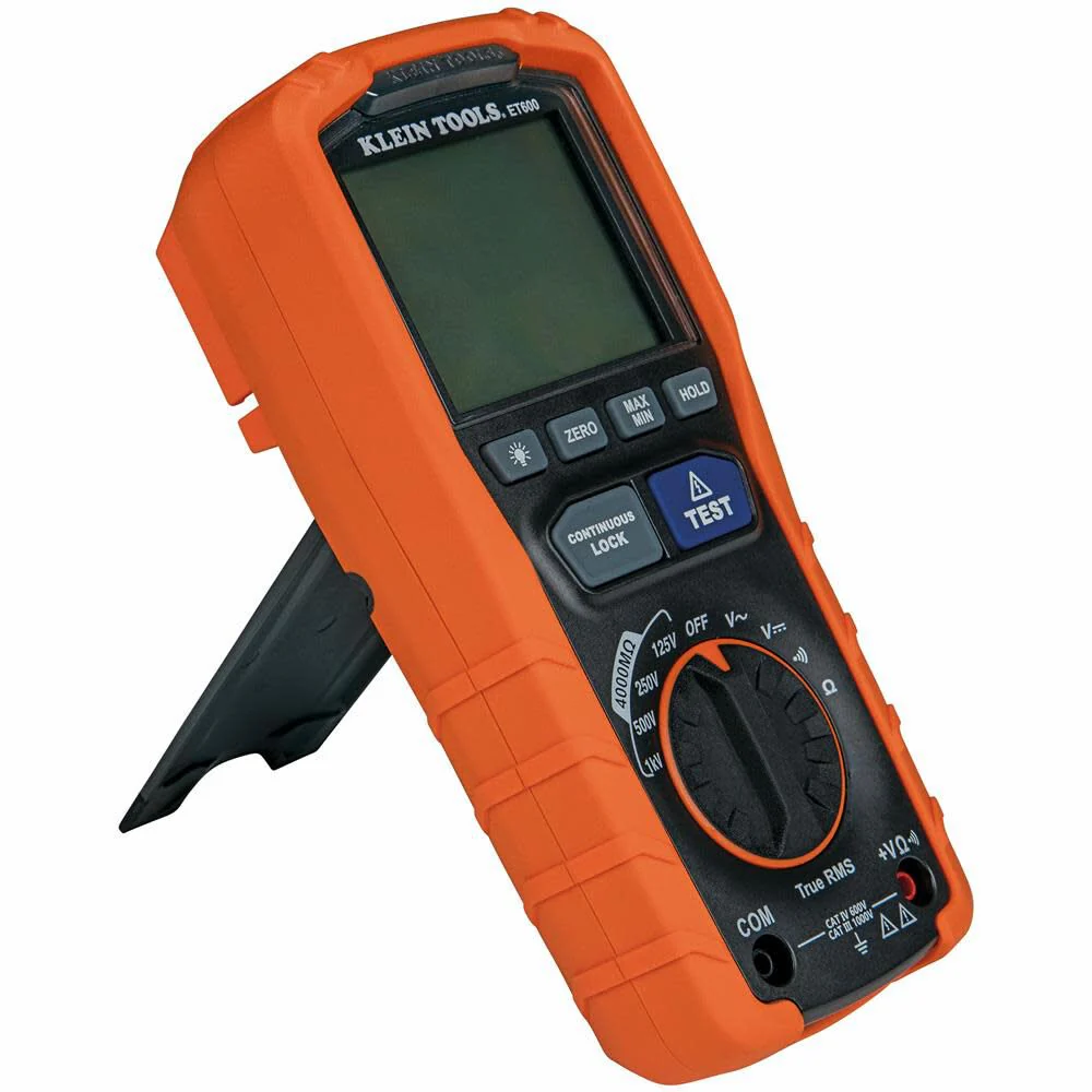 Klein Tools ET600 Multimeter, Megohmmeter Insulation Tester, 4000 Ohms Resistance, 125V/250V/500V/1000V, Auto-Ranging TRMS Multimeter - Image 10