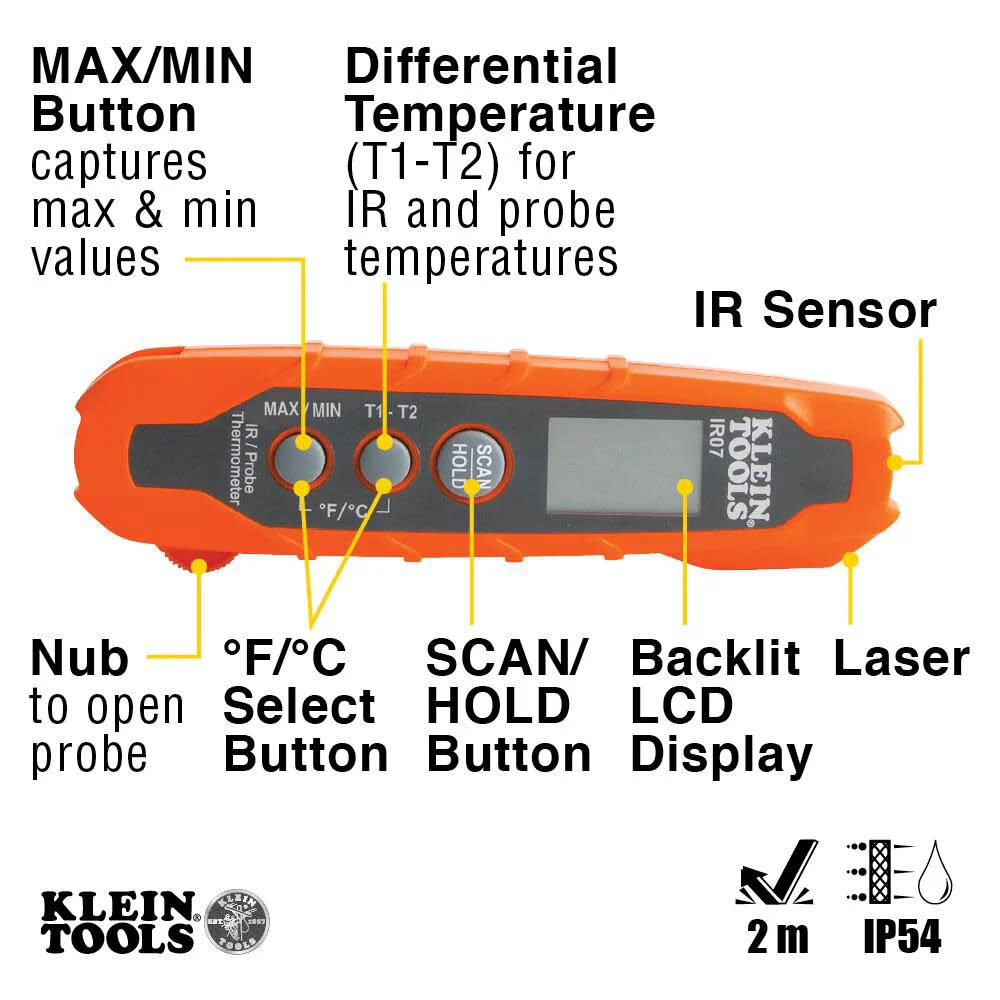 Klein Tools IR07 Dual Infrared (IR) and Probe Pocket Size LCD Digital Thermometer - Image 3