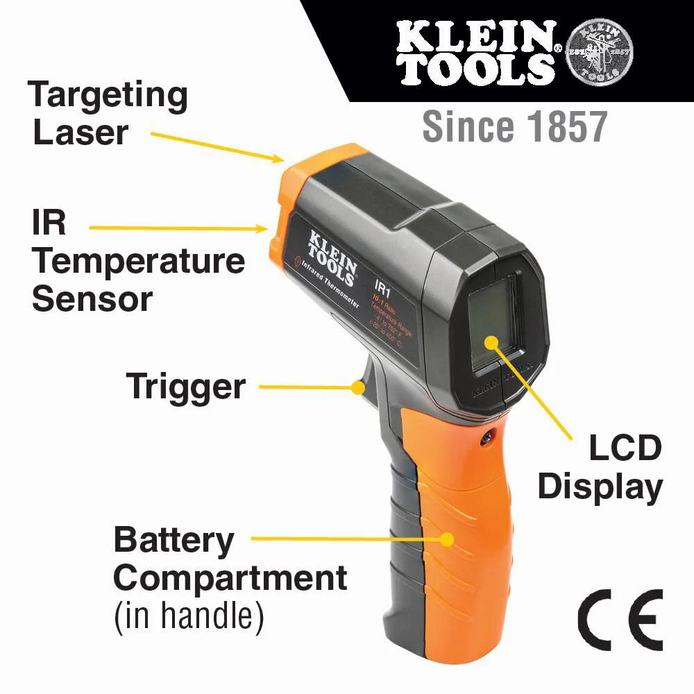 Klein Tools IR1 Infrared Thermometer, Digital Laser Gun is Non-Contact Thermometer with a Temperature Range -4 to 752-Degree Fahrenheit - Image 2