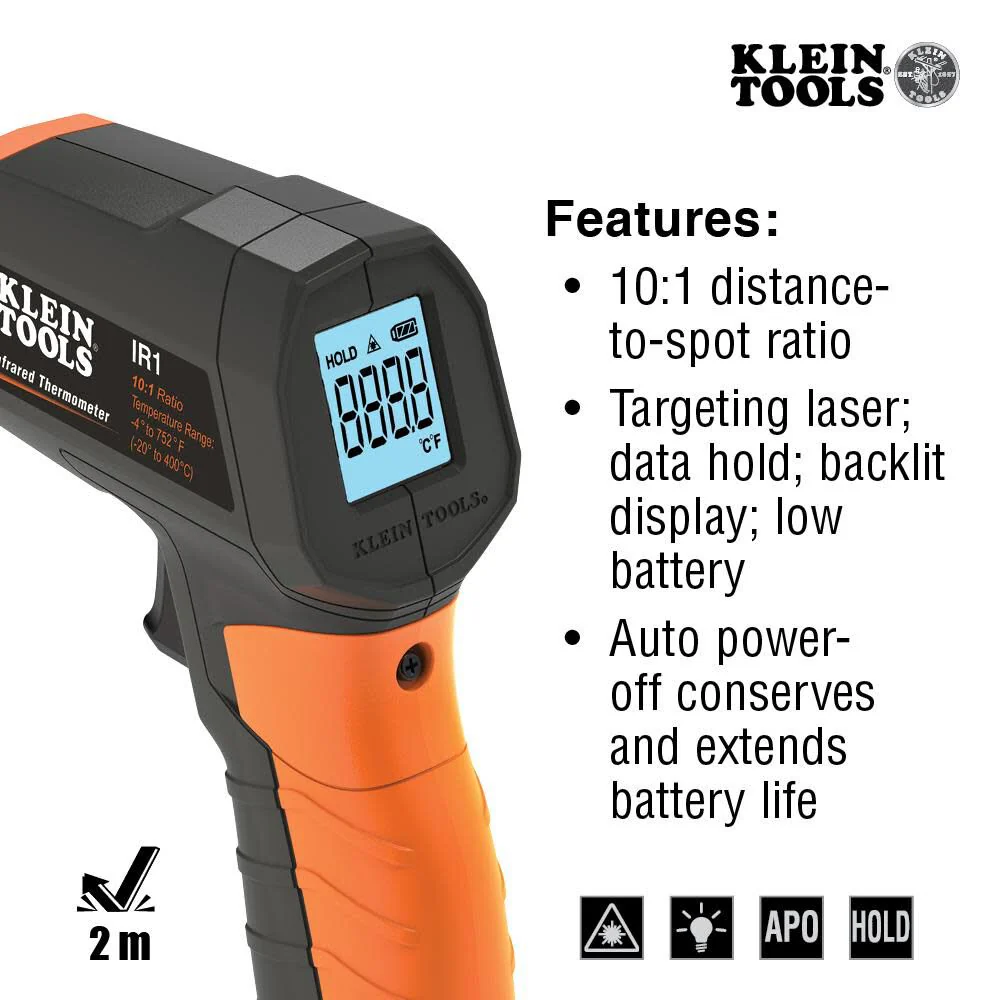 Klein Tools IR1 Infrared Thermometer, Digital Laser Gun is Non-Contact Thermometer with a Temperature Range -4 to 752-Degree Fahrenheit - Image 3