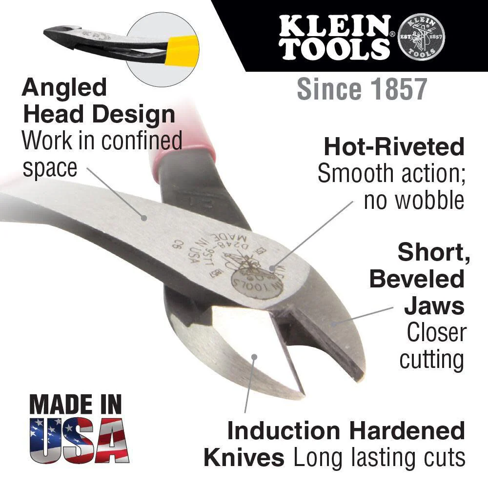 Klein Tools J2000-48 Pliers, Diagonal Cutting Pliers with Angled Head, Heavy-Duty to Cut ACSR, Screws, Nails, and most Hardened Wire, 8-Inch - Image 2