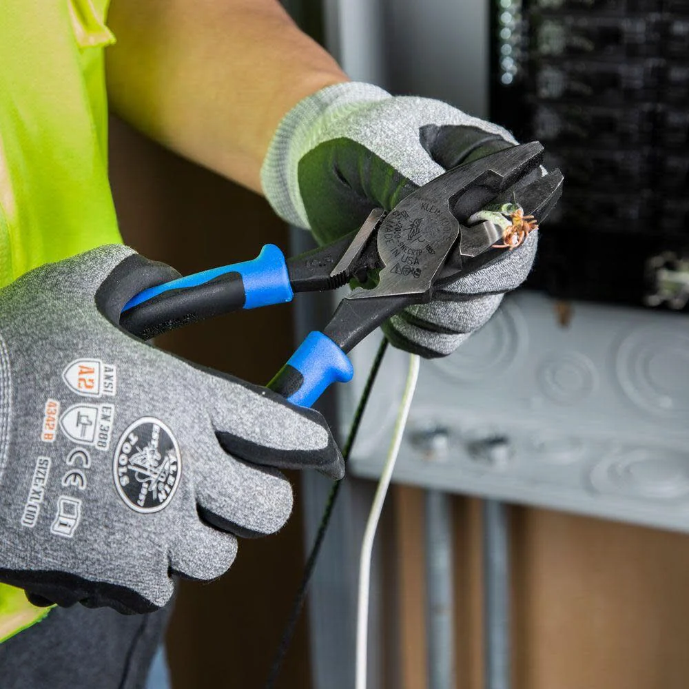 Klein Tools J2000-9NECRTP Side Cutter Linemans Pliers with Tape Pulling and Wire Crimping, High Leverage, 9-Inch - Image 3