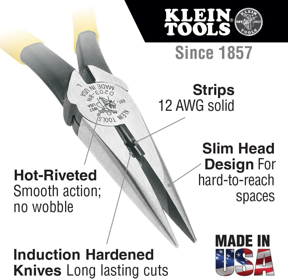 Klein Tools J203-8N Pliers, Needle Nose Side-Cutters, Stripping, 8-Inch - Image 2