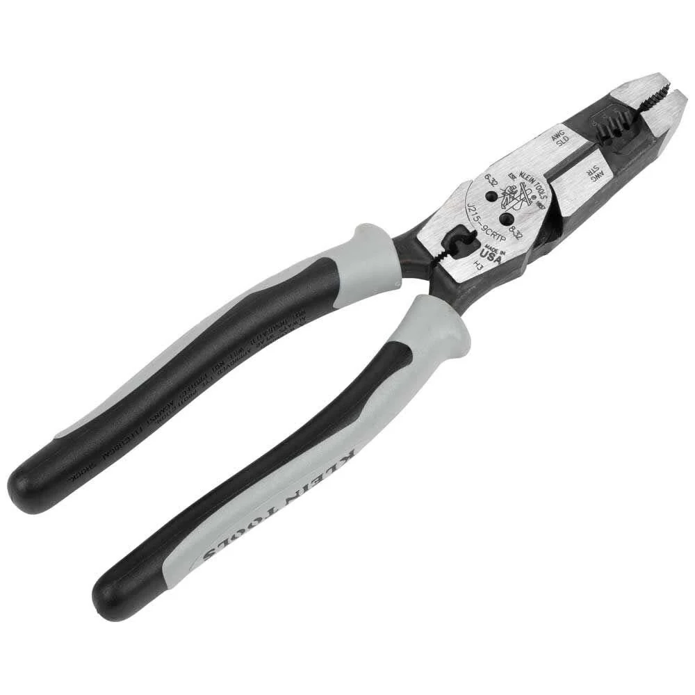 Klein Tools J2159CRTP Side Cutting Pliers, Made in USA, 9-Inch Journeyman High Leverage Hybrid Pliers with Crimper, Fish Tape Puller and Wire Stripper - Image 4