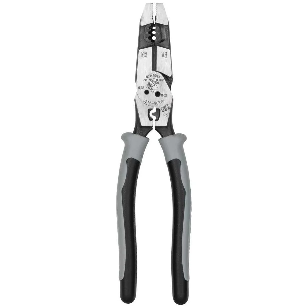 Klein Tools J2159CRTP Side Cutting Pliers, Made in USA, 9-Inch Journeyman High Leverage Hybrid Pliers with Crimper, Fish Tape Puller and Wire Stripper - Image 5