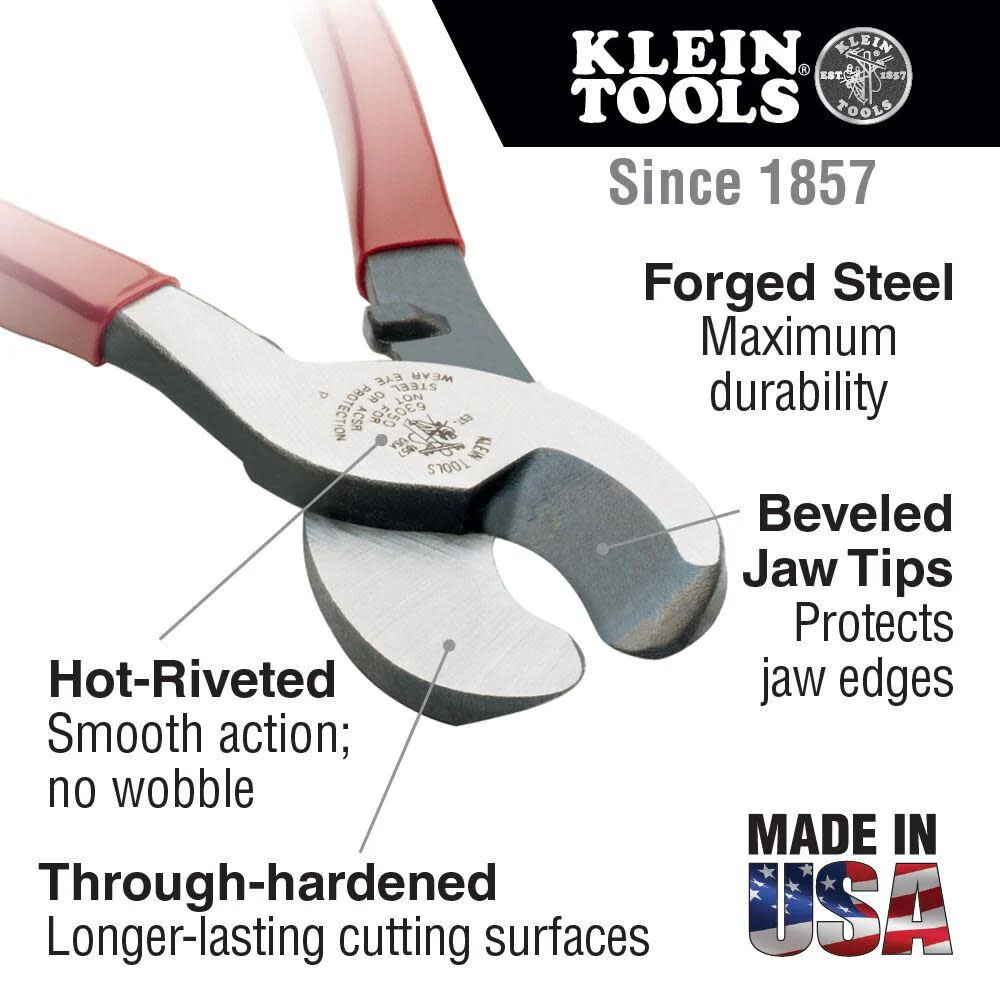 Klein Tools J63050 Cable Cutter, Made in USA, Journeyman Cable Cutter Cuts Aluminum, Copper and Communications Cable with Shear-Type Jaws - Image 2