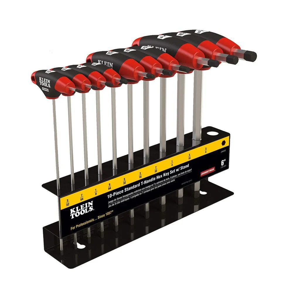 Klein Tools JTH610E T-Handle Hex Key Set, SAE Inch Sizes Allen Wrench Set with 6-Inch Blades, Stand Included, 10-Piece