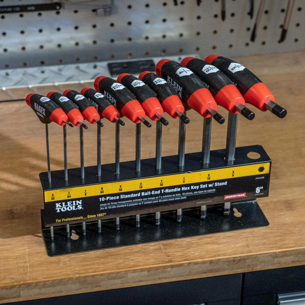 Klein Tools JTH610EB Ball End T-Handle Hex Key Set, SAE Inch Sizes Allen Wrench Set with 6-Inch Blades, Stand Included, 10-Piece - Image 5