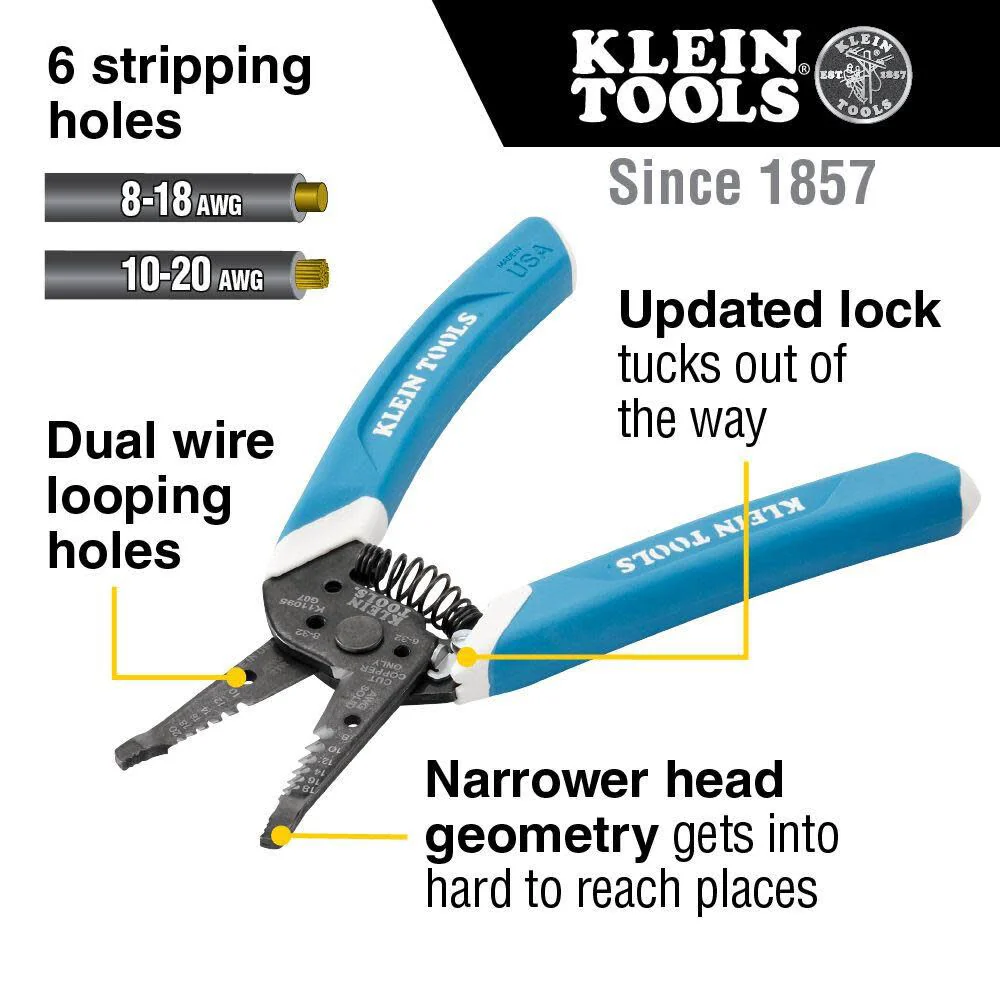 Klein Tools K11095 Klein-Kurve Wire Stripper and Cutter, for 8-18 AWG Solid and 10-20 AWG Stranded Wire - Image 2