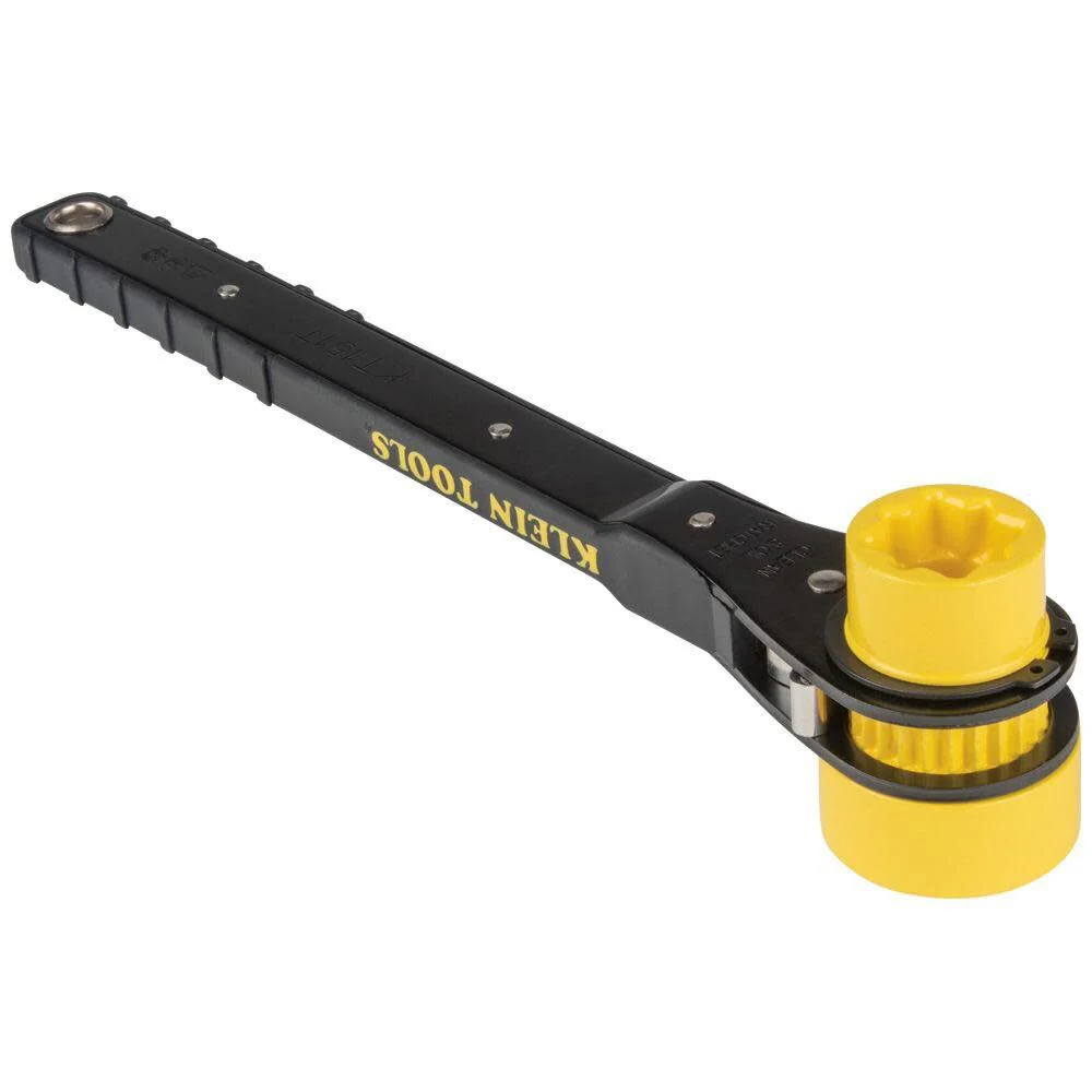 Klein Tools KT151T Lineman's Ratcheting Wrench with Bolt-Through Design, 3/4-Inch, 13/16-Inch, 1-Inch x 1-1/8-Inch Combination Square Socket - Image 3
