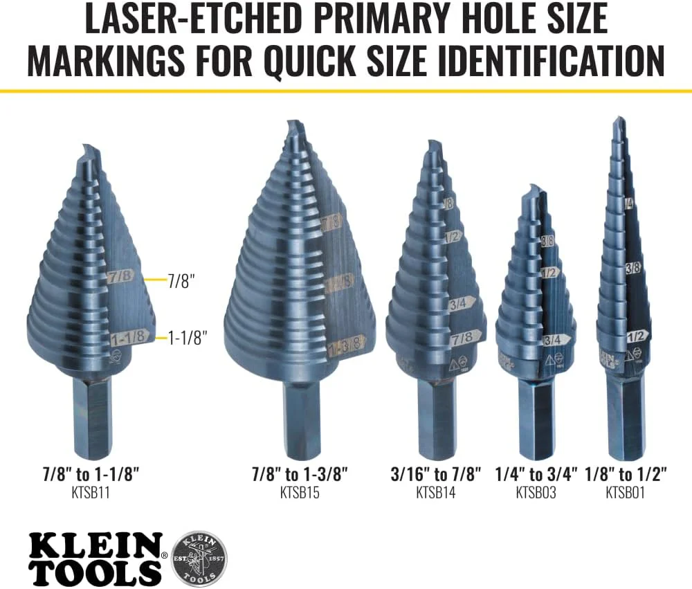 Klein Tools KTSB11 2-Step Drill Bit, 3/8-Inch Hex, Double Straight Flute, 7/8-Inch to 1-1/8-Inch - Image 3