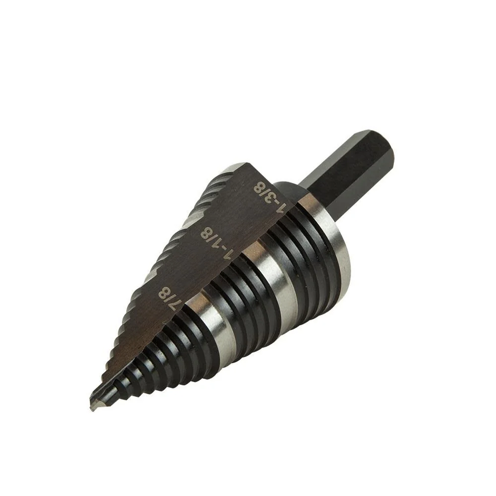 Klein Tools KTSB15 Step Drill Bit #15 Double Fluted 7/8 to 1-3/8-Inch with Easy-to-Read Step Markings and Targets, 3/8-Inch Hex Shank - Image 2