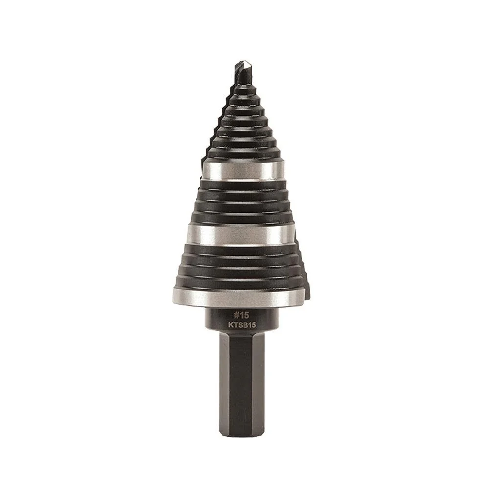 Klein Tools KTSB15 Step Drill Bit #15 Double Fluted 7/8 to 1-3/8-Inch with Easy-to-Read Step Markings and Targets, 3/8-Inch Hex Shank - Image 3