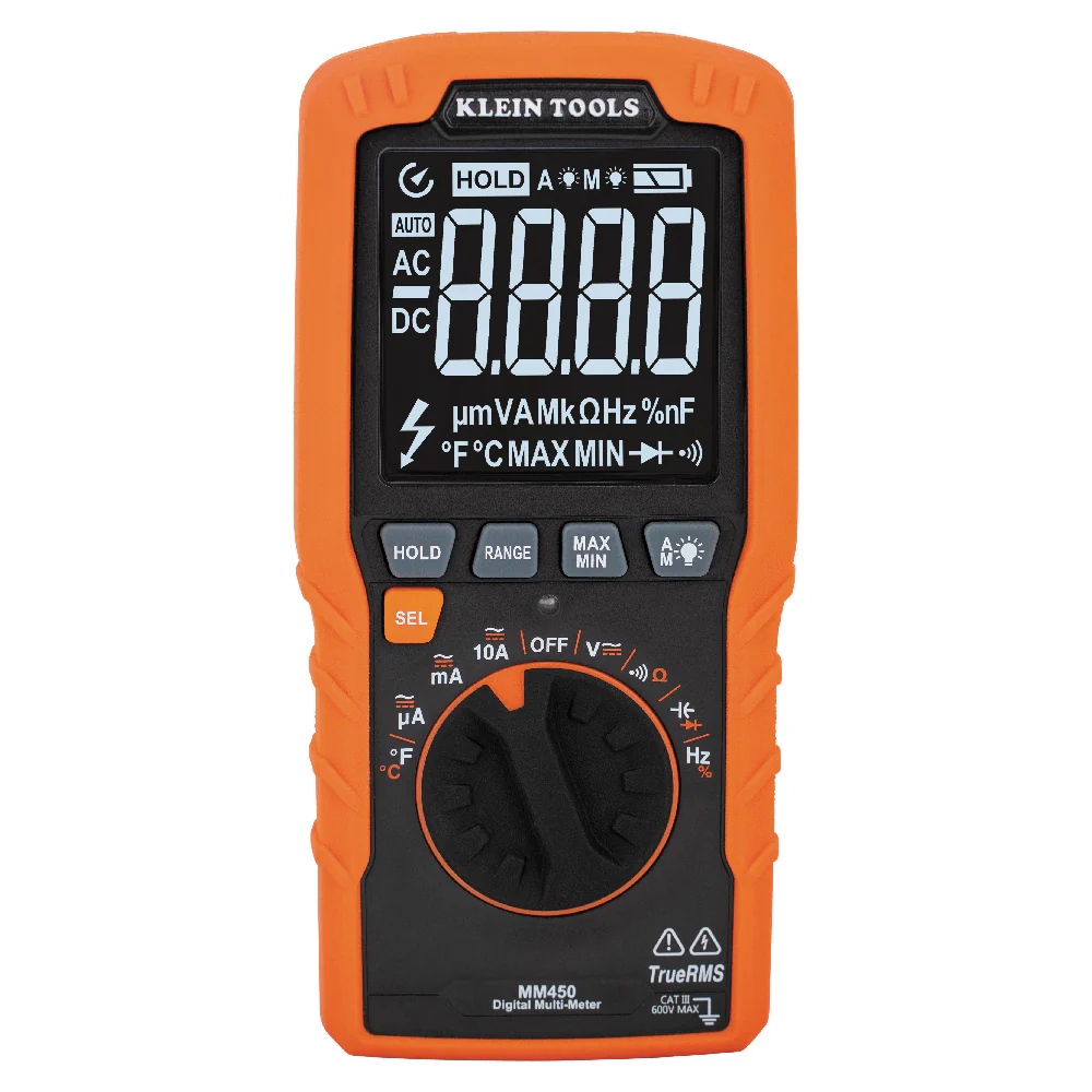 Klein Tools MM450 Slim Digital Multimeter, Reverse Contrast Display with Lead Alert, Auto-Ranging TRMS, 600V AC/DC Voltage, Current, Resistance, Temp, Frequency, Continuity - Image 4