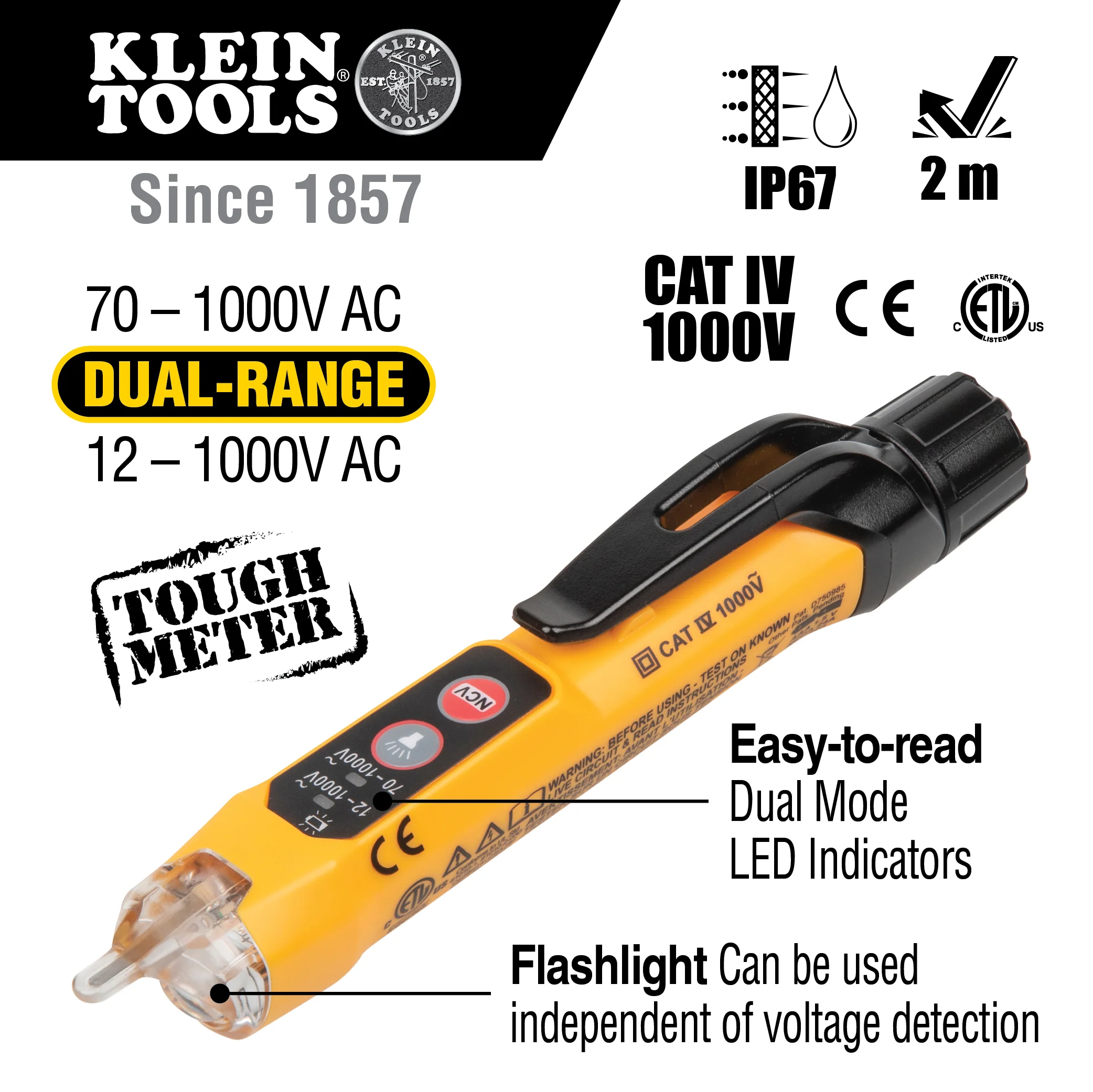 Klein Tools NCVT-3P Dual Range Non-Contact Voltage Tester with Flashlight, 12 to 1000V AC - Image 2