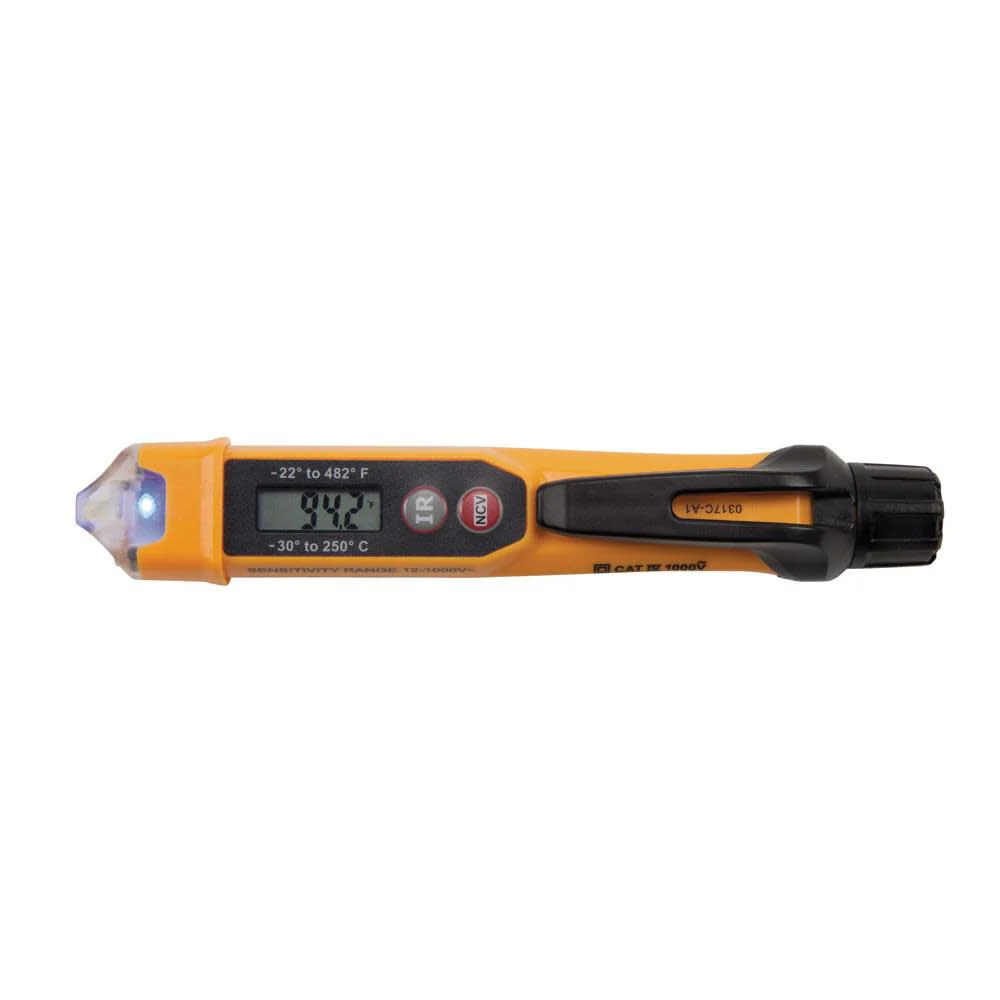 Klein Tools NCVT-4IR Non-Contact Volt Tester, 12 - 1000V AC Pen with IR Thermometer -22 to 482 deg F, LED and Audible Alarms, Pocket Clip - Image 6