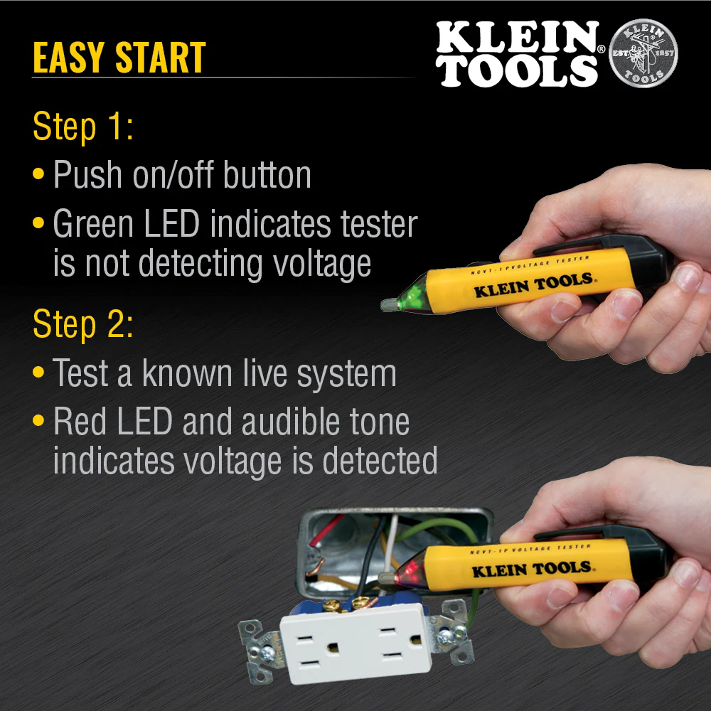 Klein Tools NCVT1P Voltage Tester, Non-Contact Low Voltage Tester Pen, 50V to 1000V AC, Audible and Flashing LED Alarms, Pocket Clip - Image 3