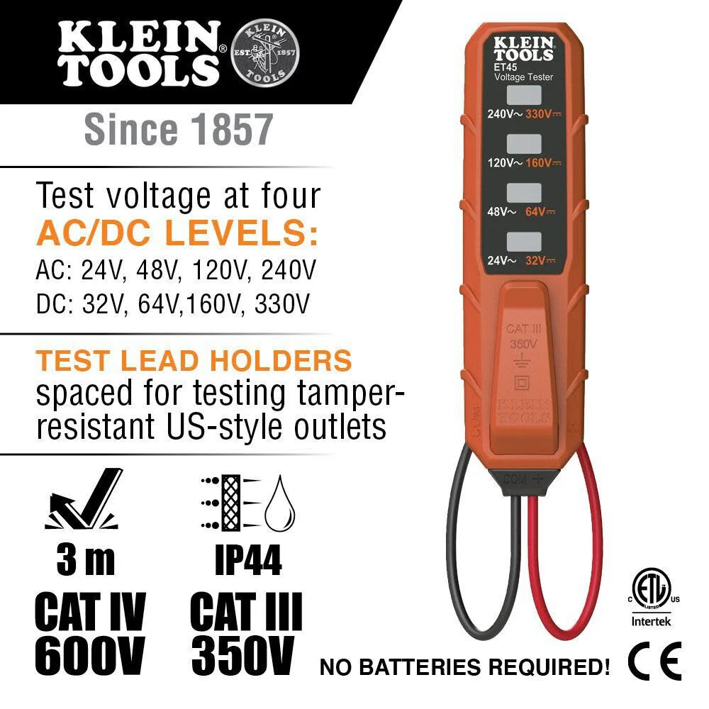 Klein Tools NCVT3PKIT Electrical Test Kit, Dual-Range Non-Contact Voltage Tester with Flashlight, AC/DC Voltage Tester - Image 3