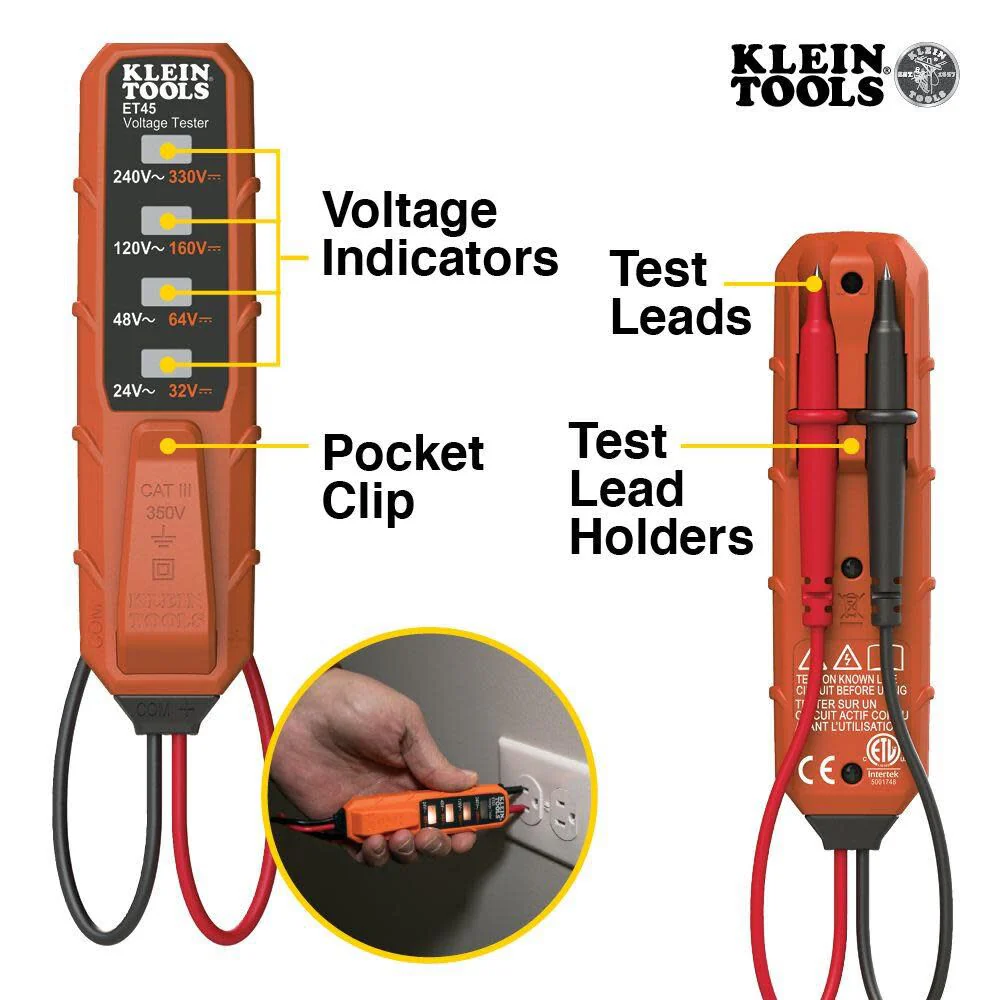 Klein Tools NCVT3PKIT Electrical Test Kit, Dual-Range Non-Contact Voltage Tester with Flashlight, AC/DC Voltage Tester - Image 4