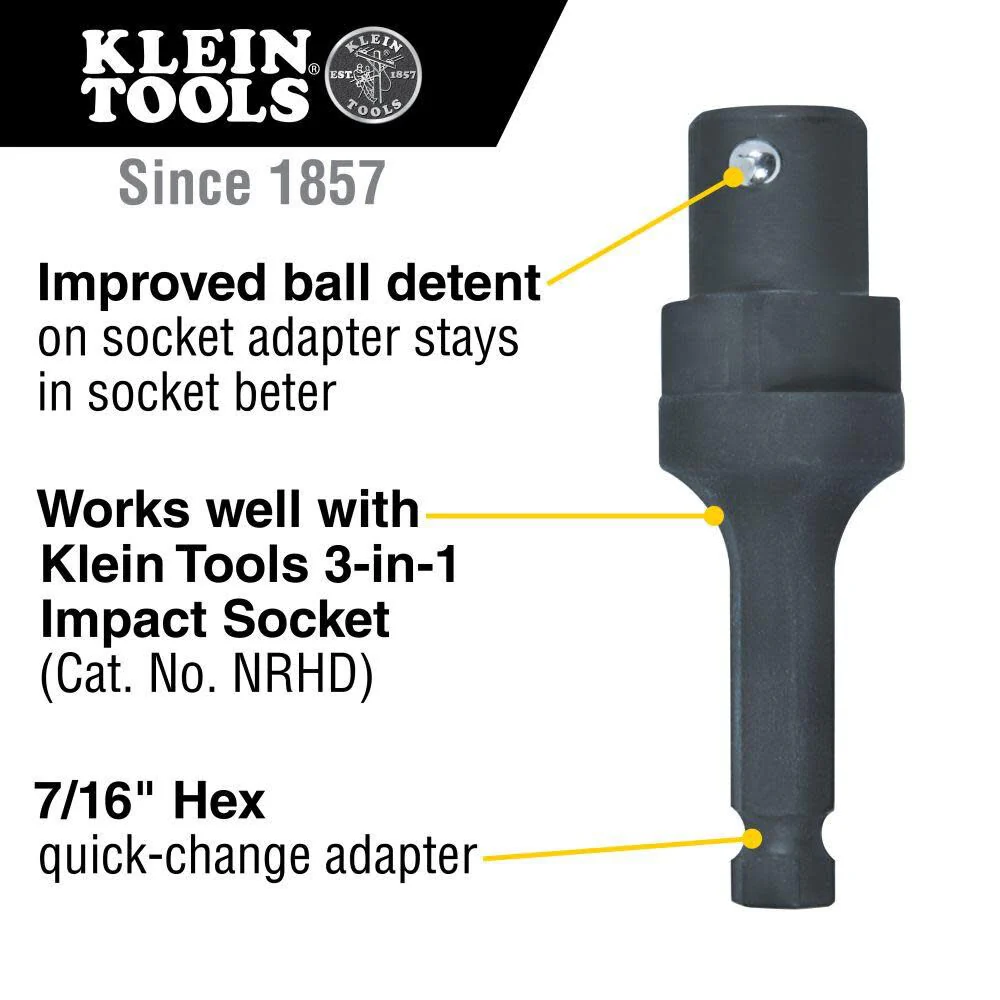 Klein Tools NRHDA Adapter for NRHD, 7/16-Inch Hex Quick-Change Adapter with Rust Resistant Black Finish - Image 2