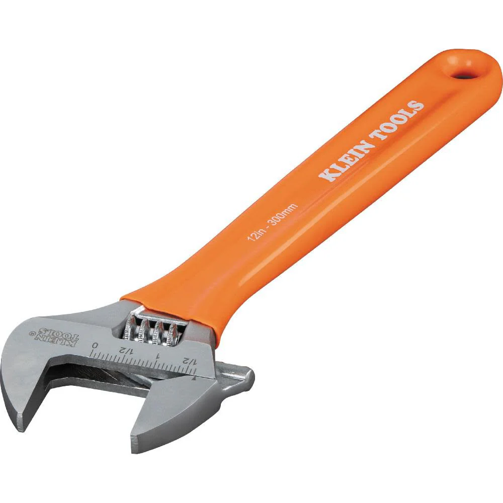 Klein Tools O50712 Adjustable Wrench, Extra-Capacity Jaw, Forged Heat-Treated Alloy Steel, SAE, Metric Scales, Plastic-Dipped Handle, 12-Inch - Image 4