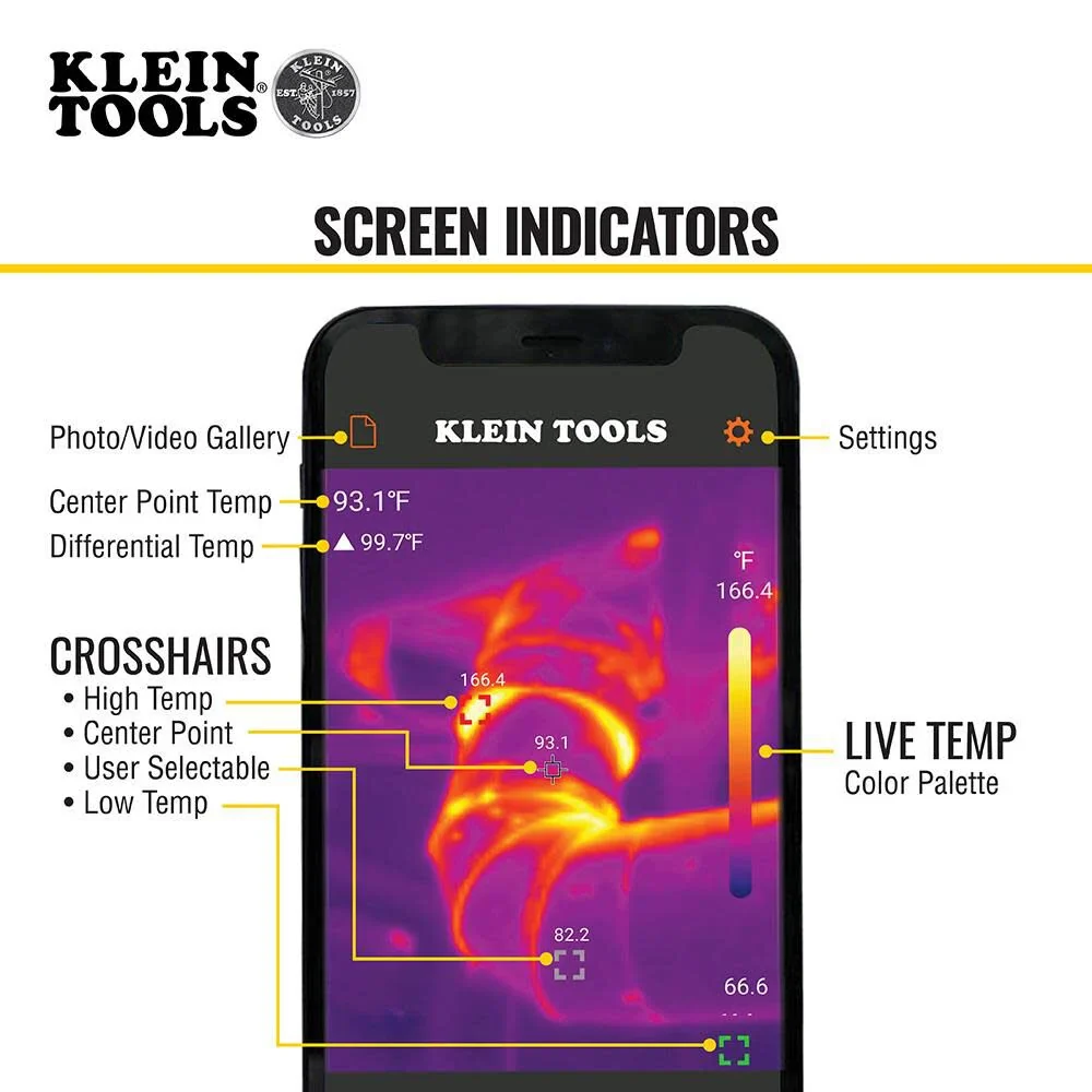 Klein Tools TI222 Thermal Imager for IPhone and all iOS Devices, Thermal Imaging Camera, 10,800 Pixels, Three Color Palettes, High/Low Temperatures - Image 3