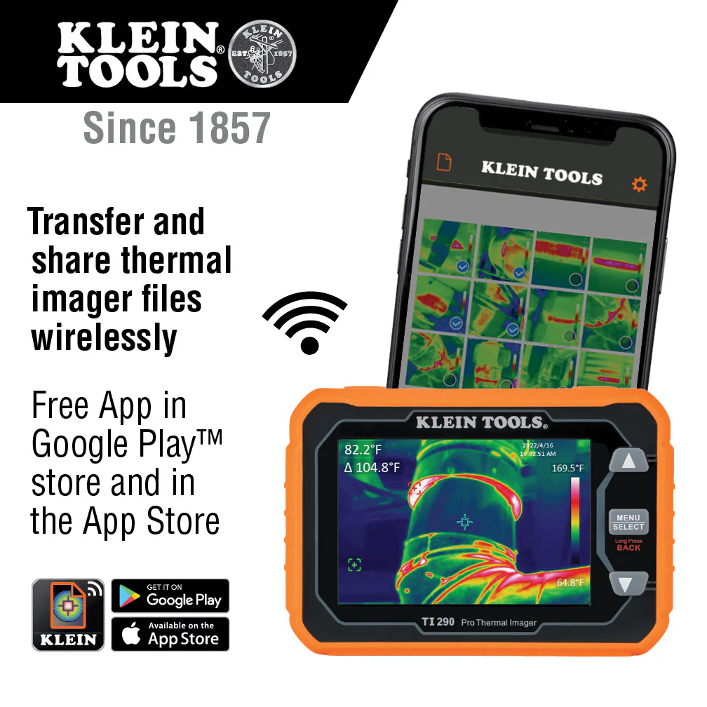 Klein Tools TI290 Rechargeable PRO Thermal Imaging Camera, Over 49000 Pixels, Wi-Fi Data Transfer, 3 Palettes, High / Low Temperature Points - Image 4