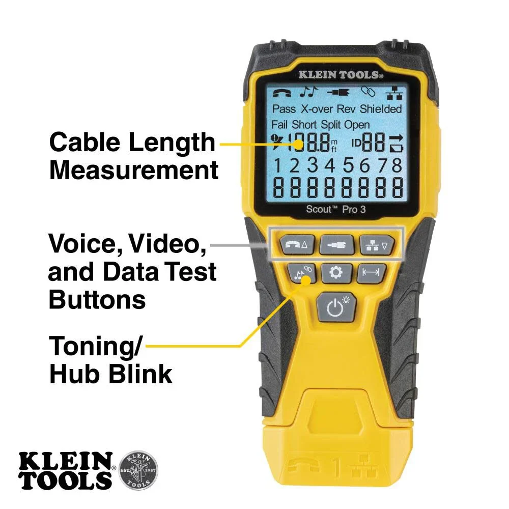 Klein Tools VDV001819 Tool Set, Cable Installation Test Set with Crimpers, Scout Pro 3 Cable Tester, Snips, Punchdown Tool, Case, 6-Piece - Image 2
