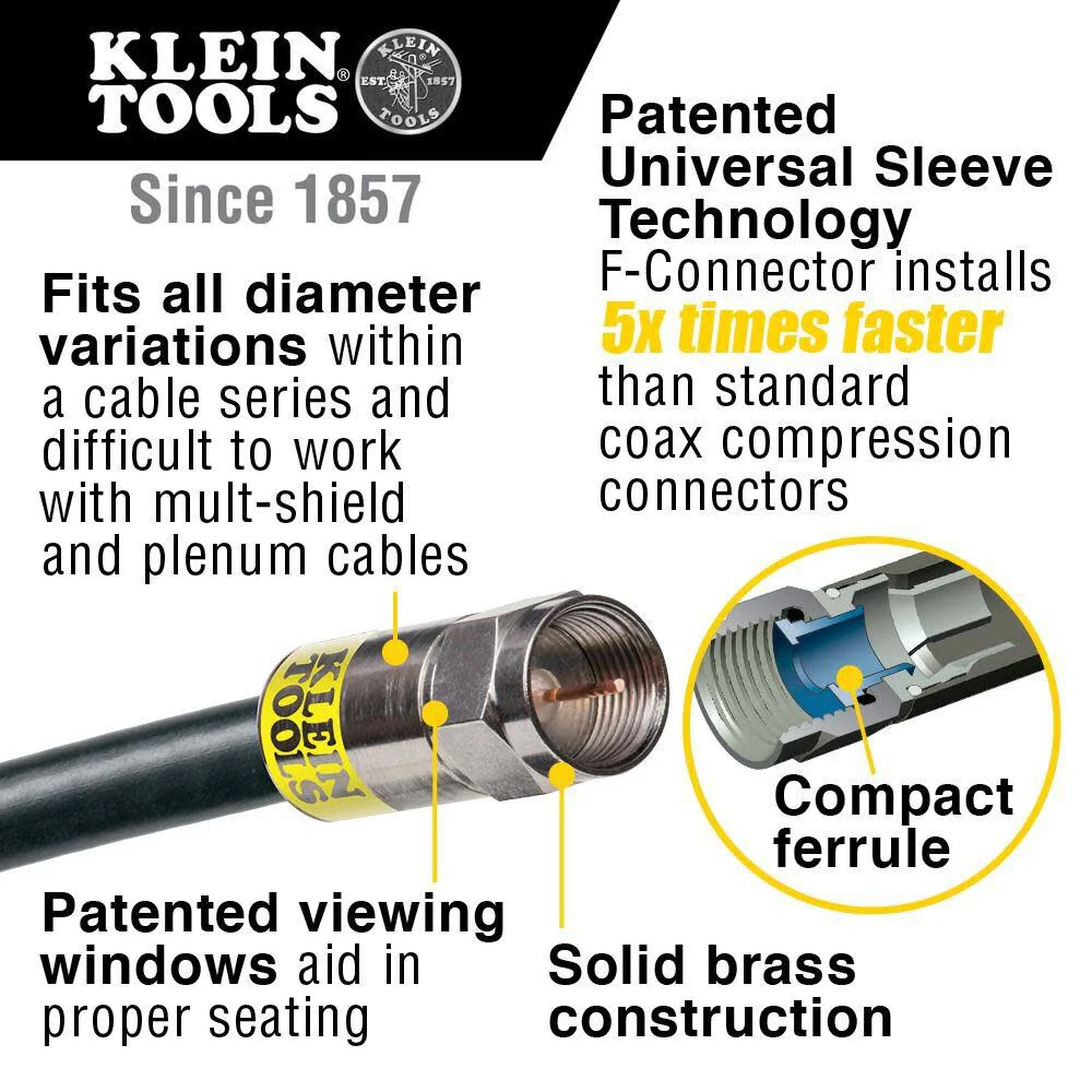 Klein Tools VDV026-211 Coax Installation Kit with Crimp Tool, Cable Cutter, Stripper and F Connectors with Storage Bag - Image 5