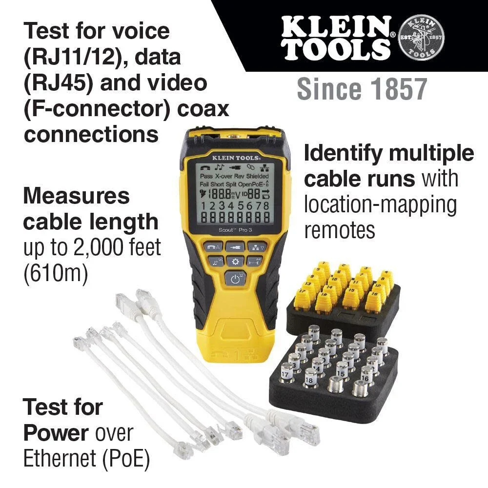 Klein Tools VDV501-852 Cable Tester with Remote, VDV Scout Pro 3 Test Kit Locates and Tests Voice, Data and Video Cables - Image 2