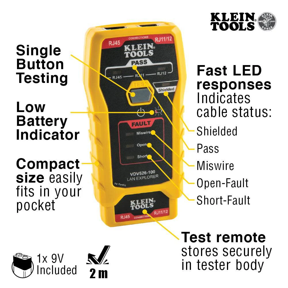 Klein Tools VDV526-100 Network LAN Cable Tester, VDV Tester, LAN Explorer with Remote - Image 2