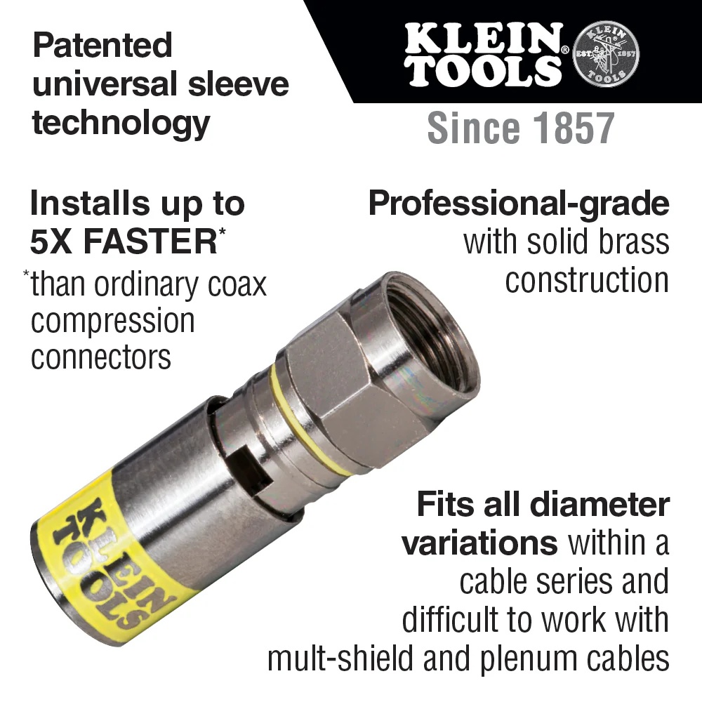 Klein Tools VDV812-612 Universal Compression F Connectors RG6/6Q Coax, Universal Sleeve Technology, Professional Grade, 50-Pack - Image 2