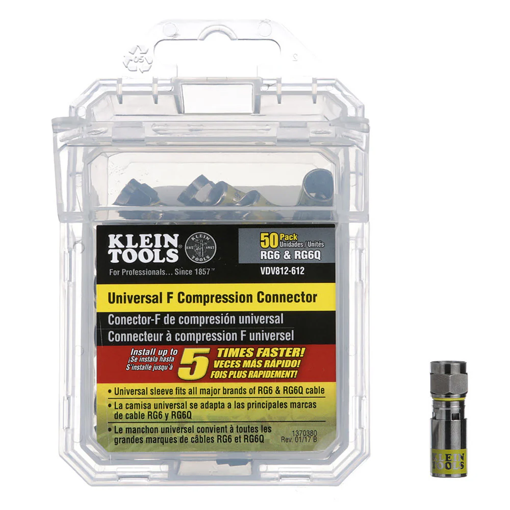 Klein Tools VDV812-612 Universal Compression F Connectors RG6/6Q Coax, Universal Sleeve Technology, Professional Grade, 50-Pack - Image 4