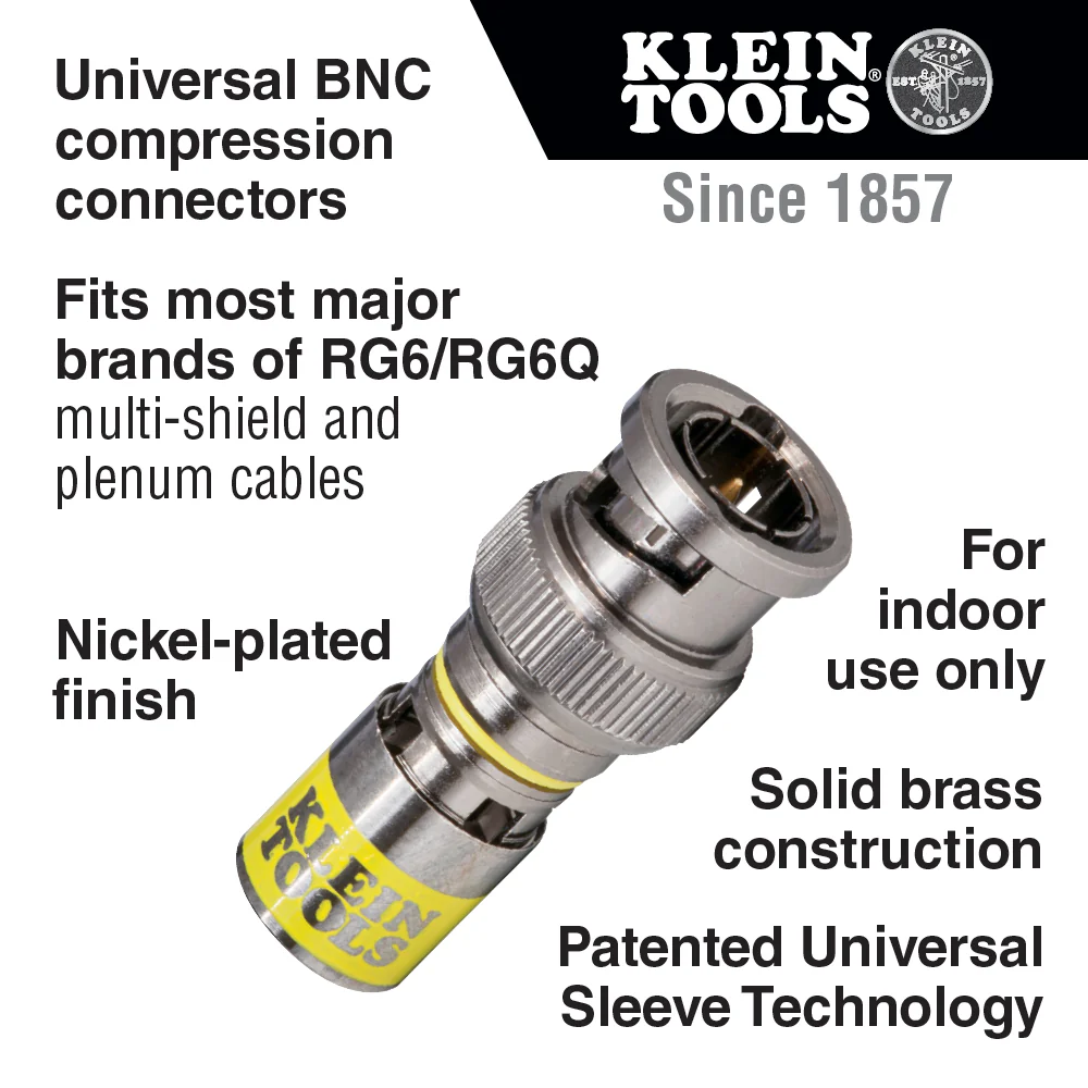 Klein Tools VDV813-607 Universal BNC Compression Coax Connector, for RG6/6Q Coaxial Cables, Male, 10-Pack - Image 2