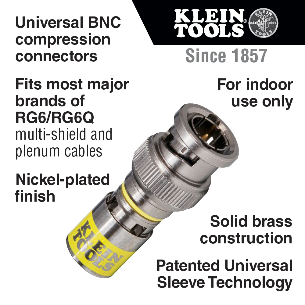 Klein Tools VDV813-613 BNC-Connector for RG6/6Q Coaxial Cables, Universal Compression Connectors, Male, 35-Pack - Image 2
