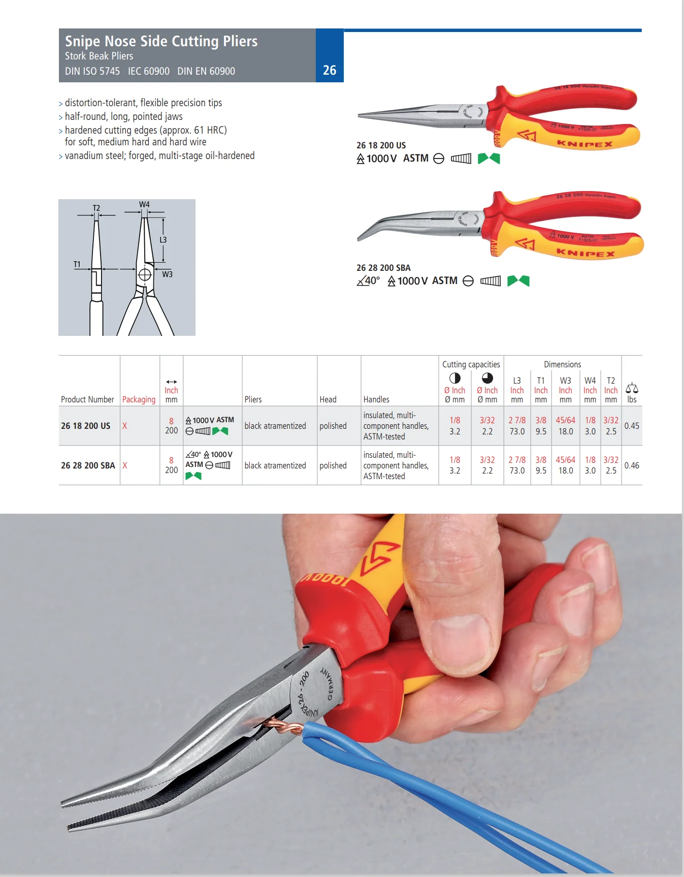 KNIPEX 8" Long Nose Pliers with Cutter-1000V Insulated - Image 4