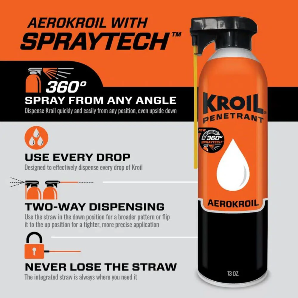 Kroil Original Penetrating Oil with SprayTech 360 Degree Nozzle & Straw (Aerosol Spray- 13oz. Can- Single) - Image 2