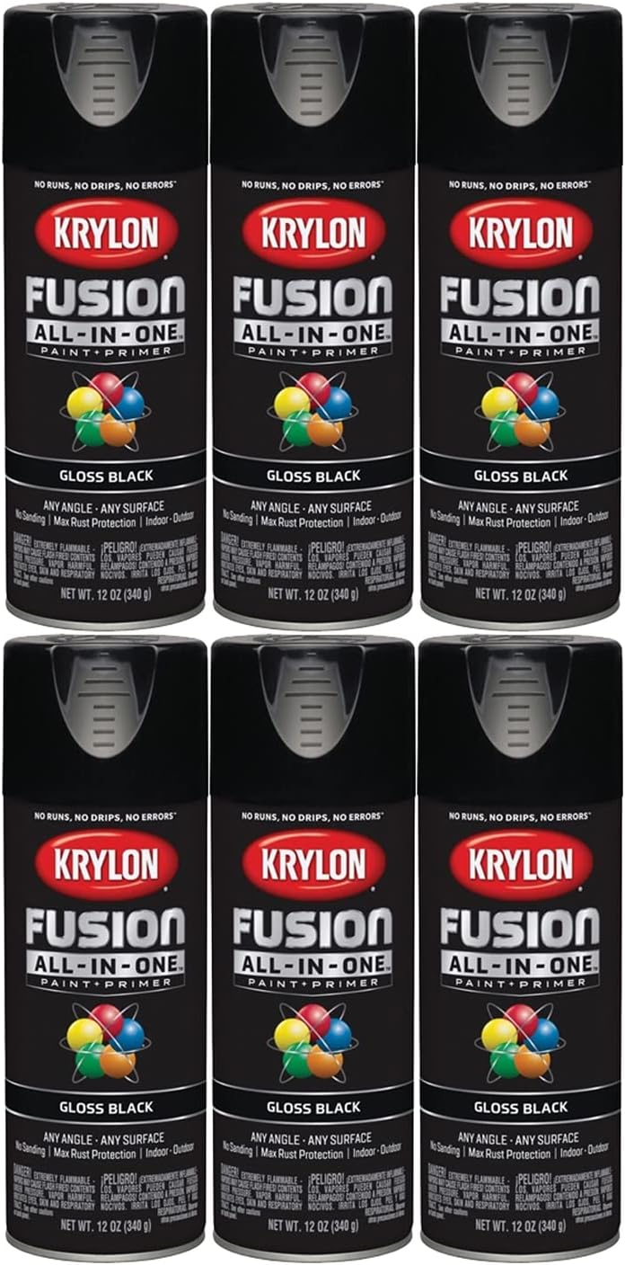 Krylon 6‐Pack of 12 oz K02702007 Black Fusion All‐In‐One Paint & Primer Spray Paint, Gloss - Image 2