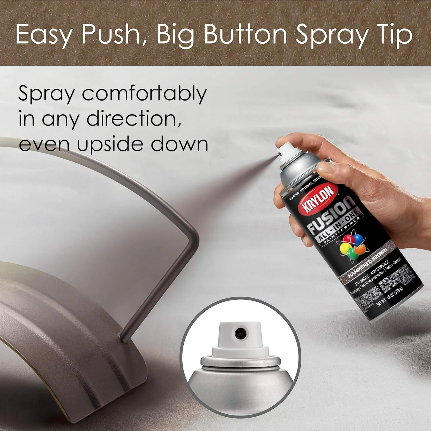 Krylon Fusion All-In-One Adhesive Hammered Finish Spray Paint for Indoor/Outdoor Use, 12 oz, Brown (Pack of 1) - Image 5