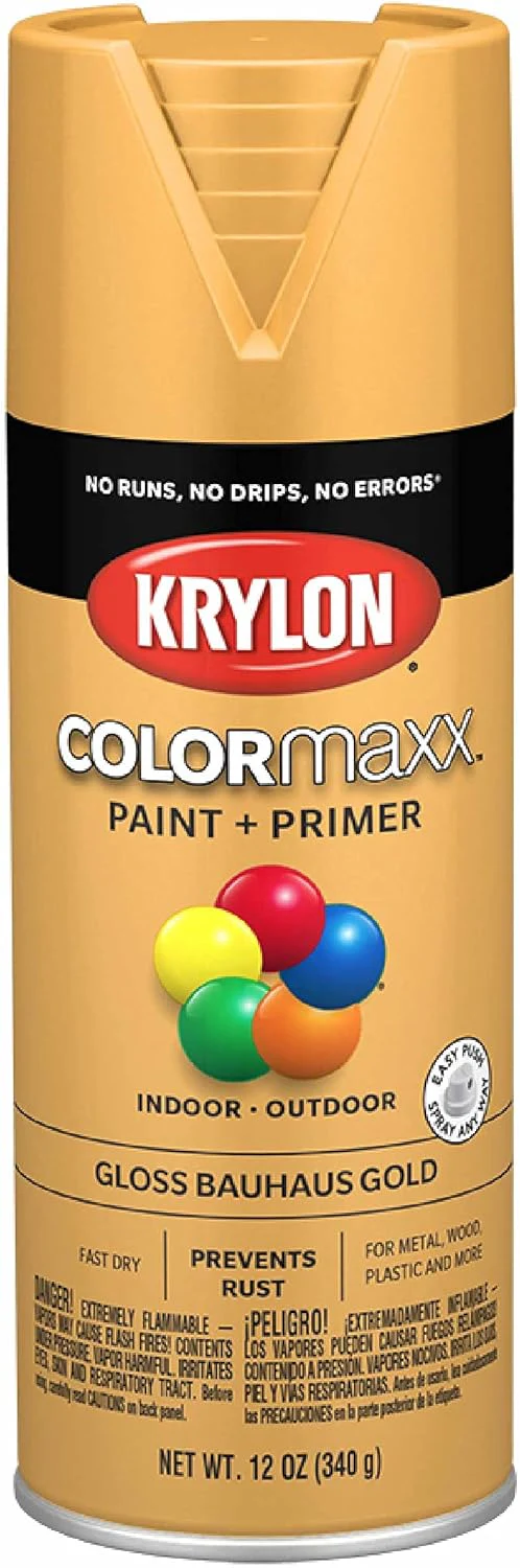 Krylon K05504007 COLORmaxx Spray Paint and Primer for Indoor/Outdoor Use, Gloss Bauhaus Gold, 12 Ounce (Pack of 1) Bauhaus Gold 12 Ounce (Pack of 1) Gloss - Image 2