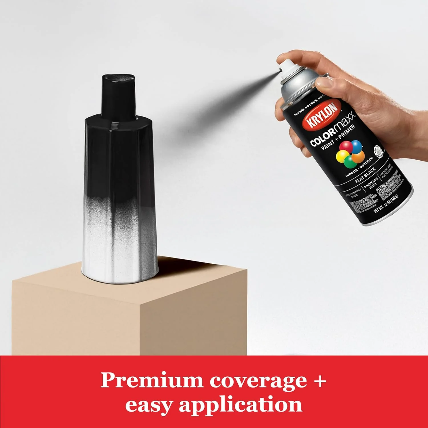 Krylon K05546007 COLORmaxx Spray Paint and Primer for Indoor/Outdoor Use, Flat Black, 12 Ounce (Pack of 1) - Image 9
