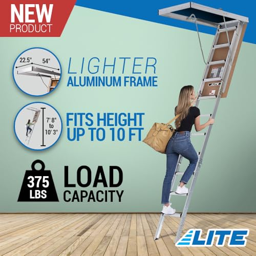 LITE 10-Foot Aluminium Attic Ladder 54" W x 22.5" H, 375-Pound Load Capacity, Type IAA, AP2240MS - Image 2