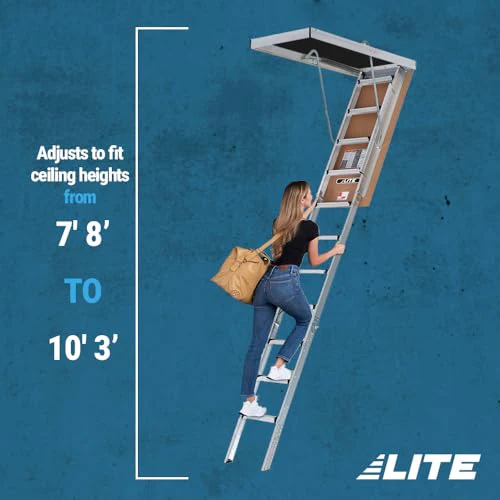 LITE 10-Foot Aluminium Attic Ladder 54" W x 22.5" H, 375-Pound Load Capacity, Type IAA, AP2240MS - Image 4