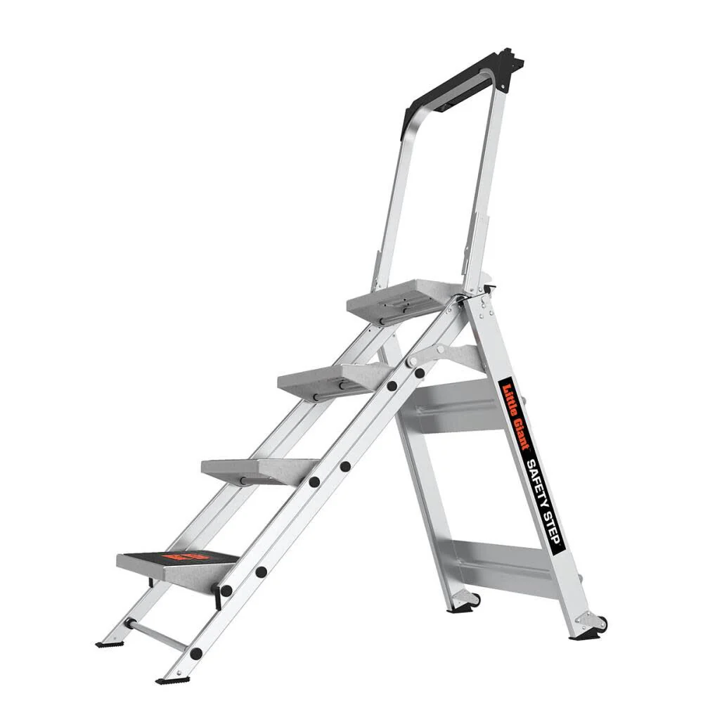 Little Giant Ladders Safety Step M4 Aluminum Type 1A Step Stool with Handrail