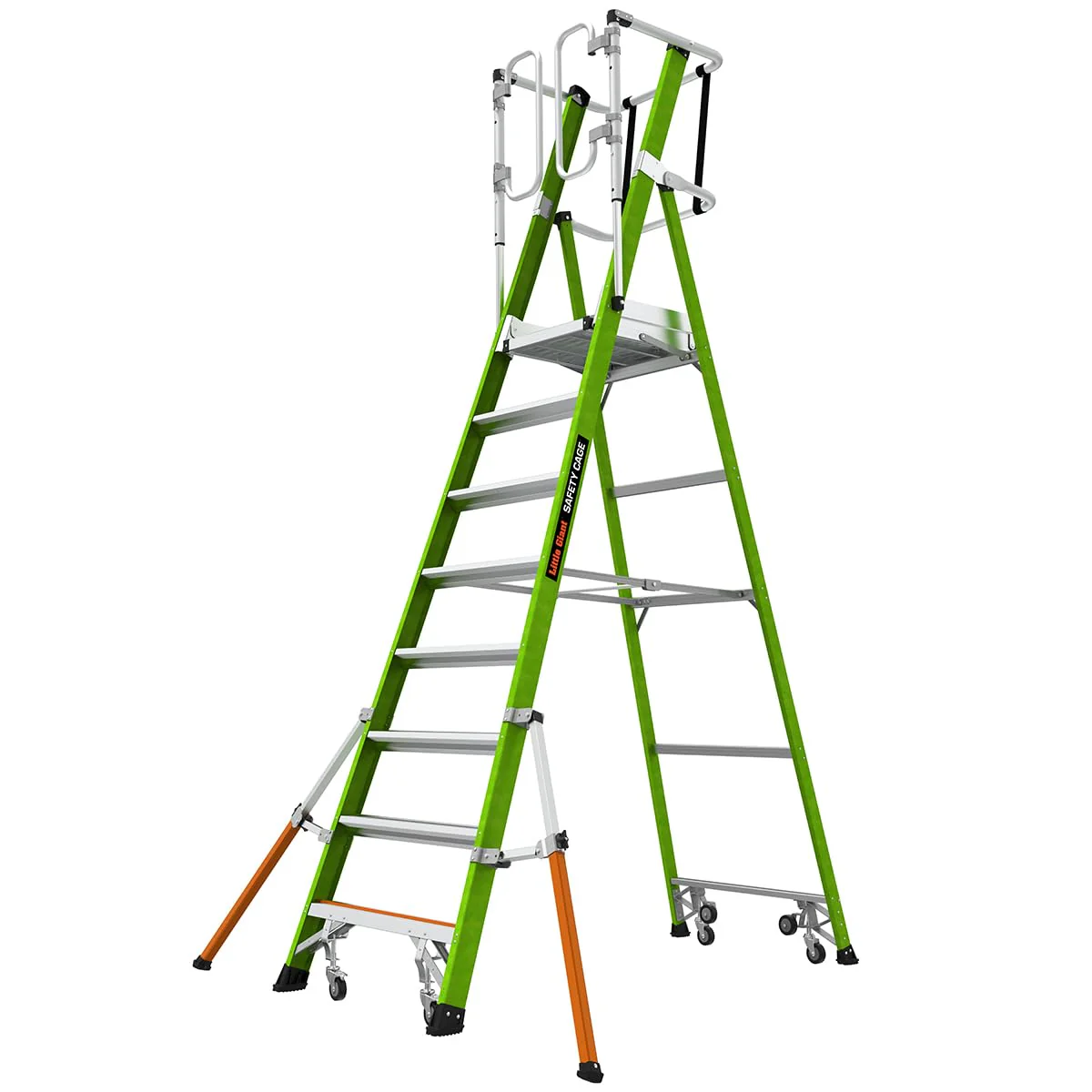 Little Giant Ladder Systems Safety Cage 2.0, M8, 8ft Enclosed Platform, Platform Ladder with Adjustable Outriggers, Fiberglass, Type 1AA, 375 lbs Weight Rating - (19708-146)