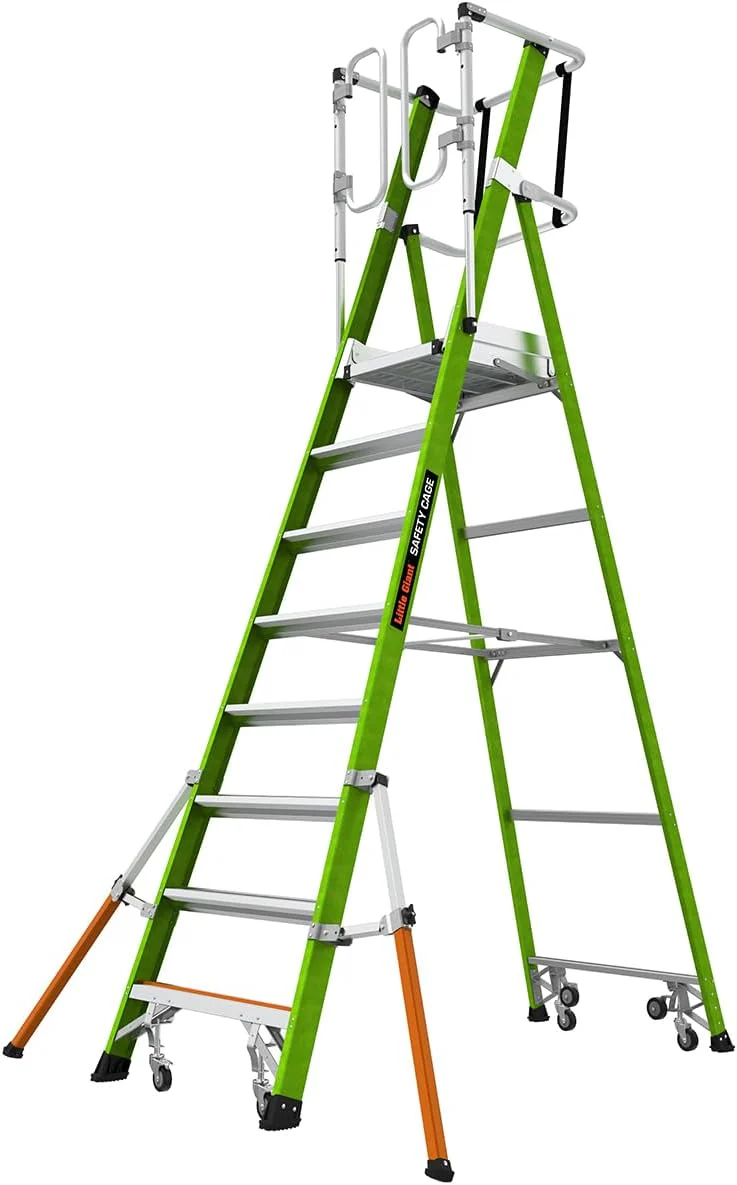 Little Giant Ladder Systems Safety Cage 2.0, M8, 8ft Enclosed Platform, Platform Ladder with Adjustable Outriggers, Fiberglass, Type 1AA, 375 lbs Weight Rating - (19708-146) - Image 2